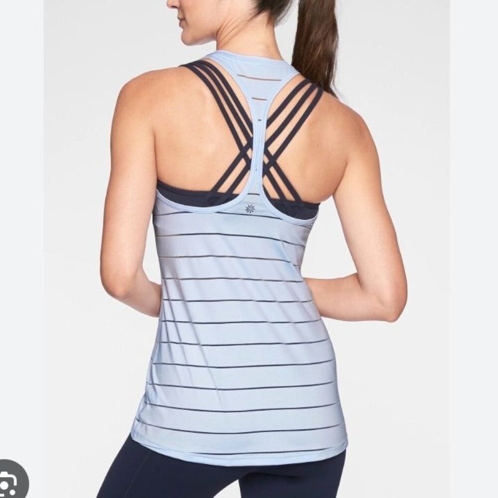 Athleta Stripe Mesh High Neck Chi Tank Sz S
